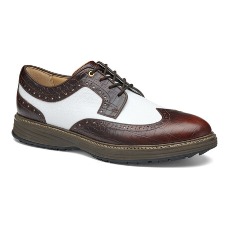 Leather & Leather Croc Embossed Upton GL3 Luxe Hybrid Wingtip Oxford // Dark Brown + White (8)