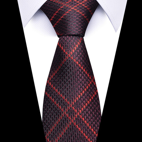 Formal Men’s Necktie // Deep Charcoal & Crimson Plaid