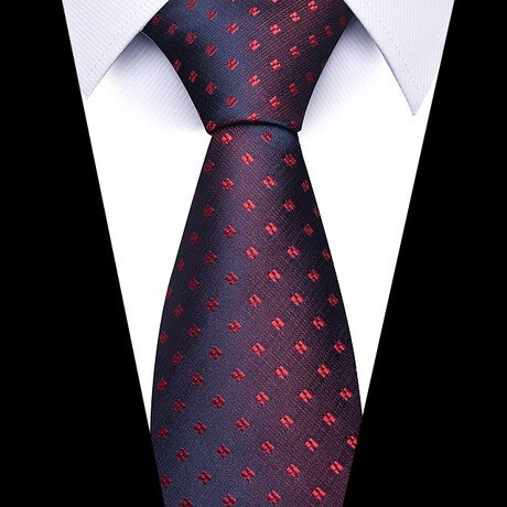 Formal Men’s Necktie // Deep Navy with Crimson Dots