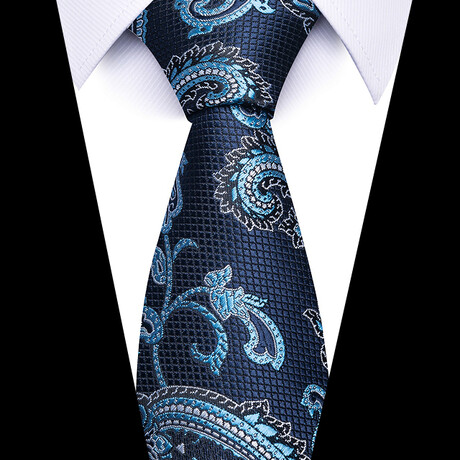 Formal Men’s Necktie // Midnight Blue with Aqua Paisley