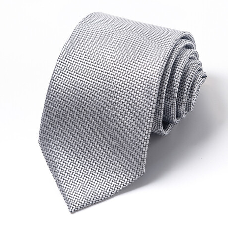 Formal Men’s Necktie // Metallic Silver Grid
