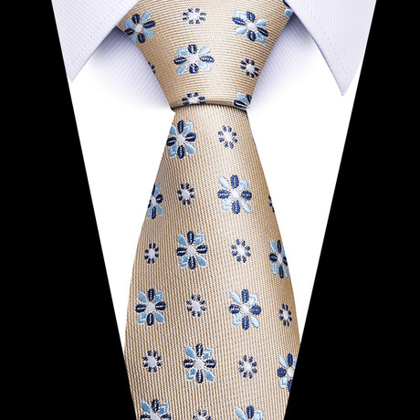 Formal Men’s Necktie // Sand Gold Blue Petals