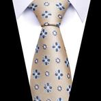 Formal Men’s Necktie // Sand Gold Blue Petals