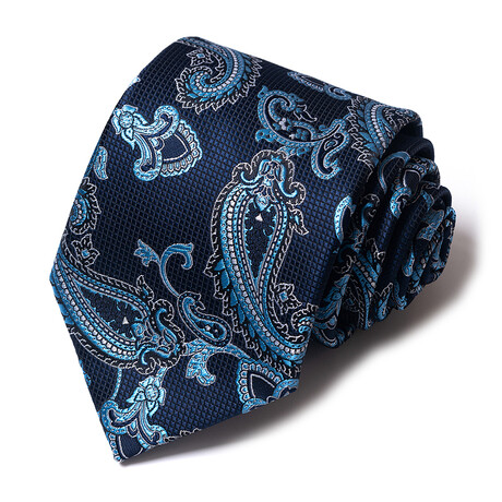 Formal Men’s Necktie // Midnight Blue with Aqua Paisley