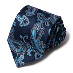 Formal Men’s Necktie // Midnight Blue with Aqua Paisley