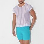 Mesh Pin Stripe T-Shirt // White (S)