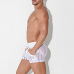 Mesh Pin Stripe Short // White (S)