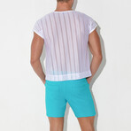 Mesh Pin Stripe T-Shirt // White (S)