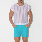 Mesh Pin Stripe T-Shirt // White (S)