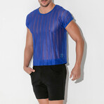 Mesh Pin Stripe T-Shirt // Blue (S)