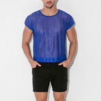 Mesh Pin Stripe T-Shirt // Blue (S)