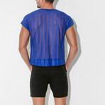 Mesh Pin Stripe T-Shirt // Blue (S)