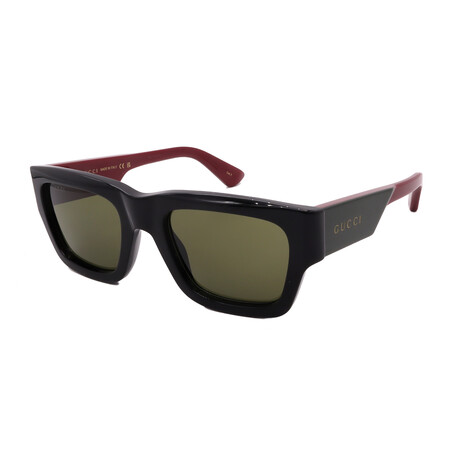 Unisex // GUCCI GG1668S 003 Square Sunglasses // Black Red Green + Green Lenses