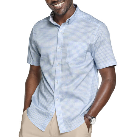 Geometric Circle Print Short-Sleeve Button-Up // Light Blue (S)