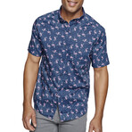 Flamingos Print Short-Sleeve Button-Up // Navy (S)