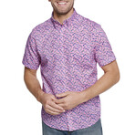 Sunglasses Print Short-Sleeve Button-Up // Pink (S)