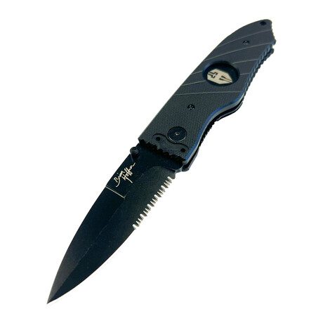 3.5" Snap Folding Knife // Flatline Black Grip // Black Combo Blade