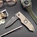 3.5" Snap Folding Knife // Flatline Khaki Grip // Black Combo Blade
