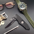 3.5" Snap Folding Knife // Flatline Black Grip // Black Combo Blade