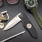 3.5" Snap Folding Knife // Flatline Black Grip // Silver Combo Blade