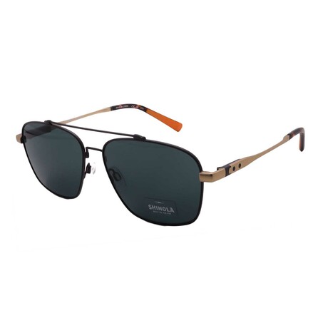 Shinola // Men's Pilot SH2100S 072 Sunglasses // Matte Black Gold + Green Lenses