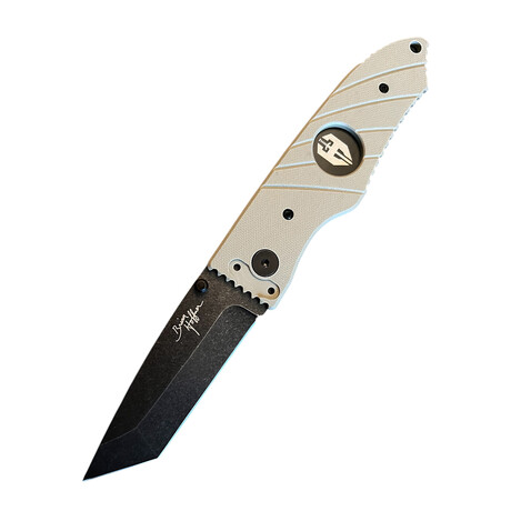3.5"  Tanto Folding Knife // Flatline Khaki Grip // Black Smooth Blade