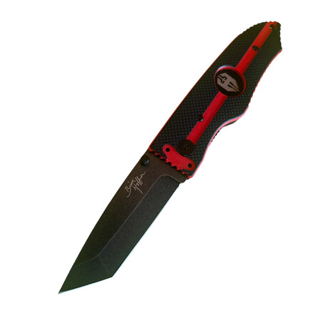 3.5"  Tanto Folding Knife // Thin Red Line Grip // Black Smooth Blade