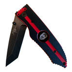 3.5" Tanto Folding Knife // Thin Red Line Grip // Black Smooth Blade