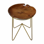 Bare Decor Paolo Accent Table with Teak Wood Top with Gold Finish Metal Legs, Round 19"