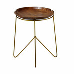 Bare Decor Paolo Accent Table with Teak Wood Top with Gold Finish Metal Legs, Round 19"