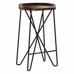 Bare Decor Aloha Backless Live Edge Teak Counter Stool with Solid Black Metal Legs, 27" Tall
