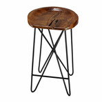 Bare Decor Aloha Backless Live Edge Teak Counter Stool with Solid Black Metal Legs, 27" Tall