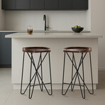 Bare Decor Aloha Backless Live Edge Teak Counter Stool with Solid Black Metal Legs, 27" Tall