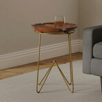 Bare Decor Paolo Accent Table with Teak Wood Top with Gold Finish Metal Legs, Round 19"