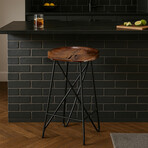 Bare Decor Aloha Backless Live Edge Teak Counter Stool with Solid Black Metal Legs, 27" Tall