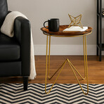 Bare Decor Paolo Accent Table with Teak Wood Top with Gold Finish Metal Legs, Round 19"