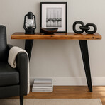 Bare Decor Yukon Console Table in Solid 2" Slab of Wood with Live Edge, Metal Legs in Black