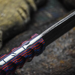 The Warlord'S Edge // Clip Point // Sculptured Orange & Blue Dense Wood