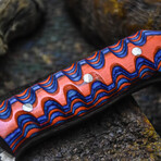 The Warlord'S Edge // Clip Point // Sculptured Orange & Blue Dense Wood