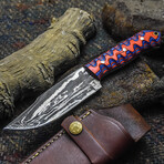 The Warlord'S Edge // Clip Point // Sculptured Orange & Blue Dense Wood