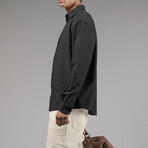 Muslin Ribbed Oversized Button-Up Shirt // Black (S)