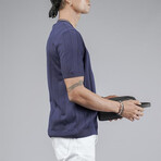 Crewneck Ribbed Knit Shirt // Navy Blue (L)