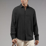 Muslin Ribbed Oversized Button-Up Shirt // Black (S)