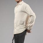 Muslin Ribbed Oversized Button-Up Shirt // Beige (2XL)
