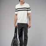 Striped Knit Polo Shirt // White + Black (S)