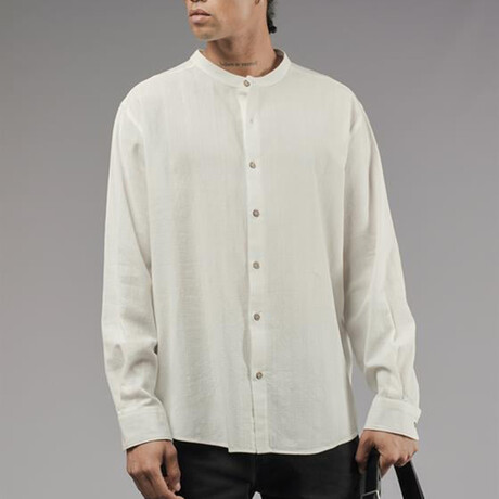 Muslin Mockneck Oversized Button-Up Shirt // White (S)