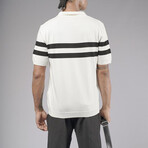 Striped Knit Polo Shirt // White + Black (S)