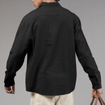 Muslin Ribbed Oversized Button-Up Shirt // Black (S)