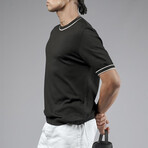 Crewneck Striped Details Knit Shirt // Black (XL)