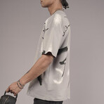 Oversized Printed Pattern Crewneck T-Shirt // Gray (XL)